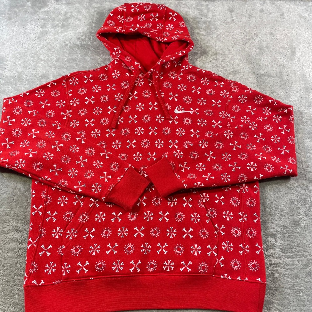 Nike Hoodie Pullover Monogram Swoosh Mens Medium Red Active Holiday FJ1635